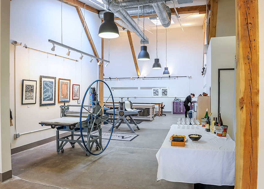 the main floor of the Bend Art Center featuring various tools available to local artists, showcasing the openness of the design at the studio